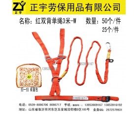 红色双背3米一根绳子安全带，临沂正宇劳保手套批发